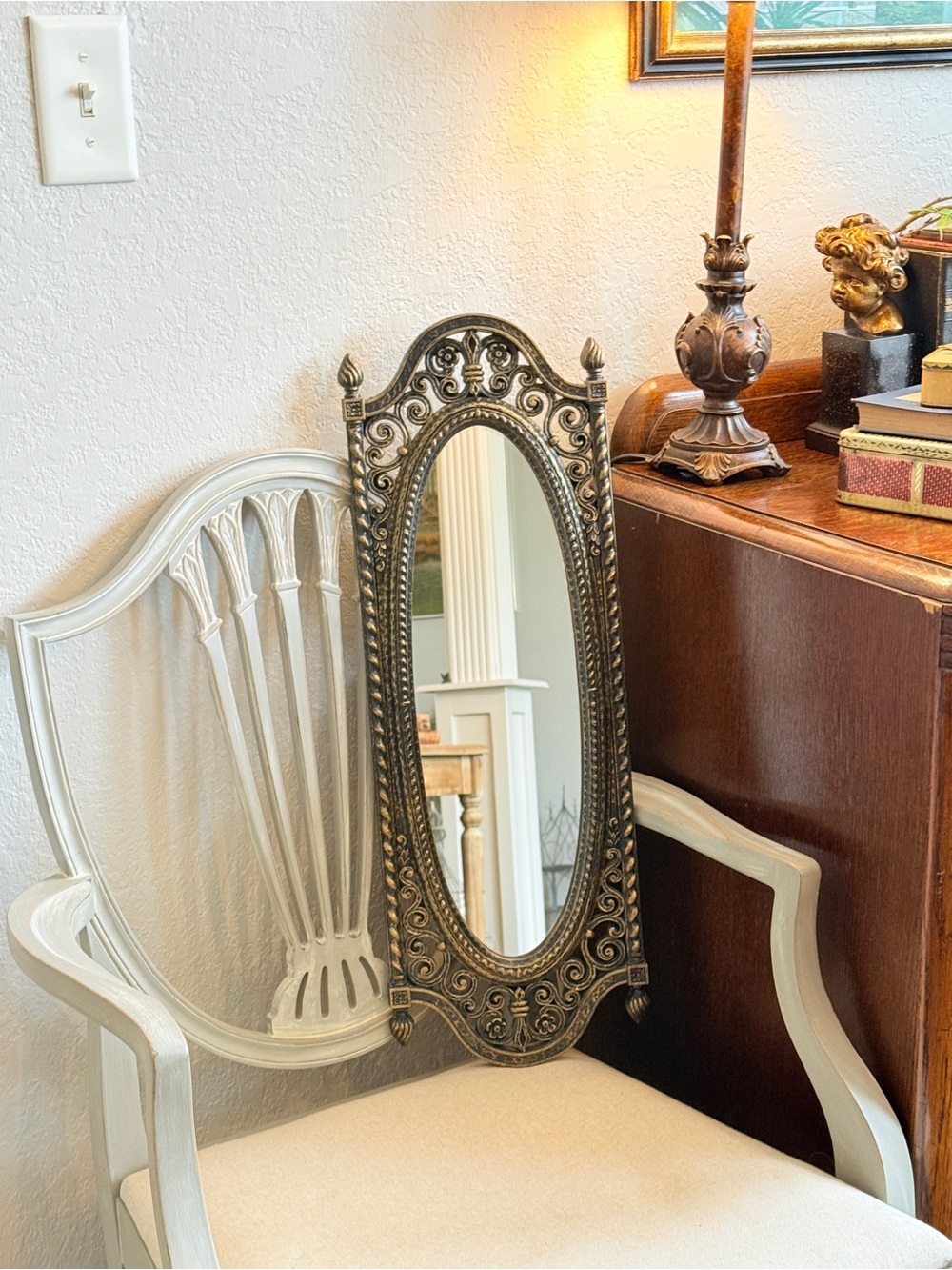 Vintage Homco Filigree MIRROR 25”x8,5” Ornate Black Gold Hollywood Glamour USA - Picture 3 of 15